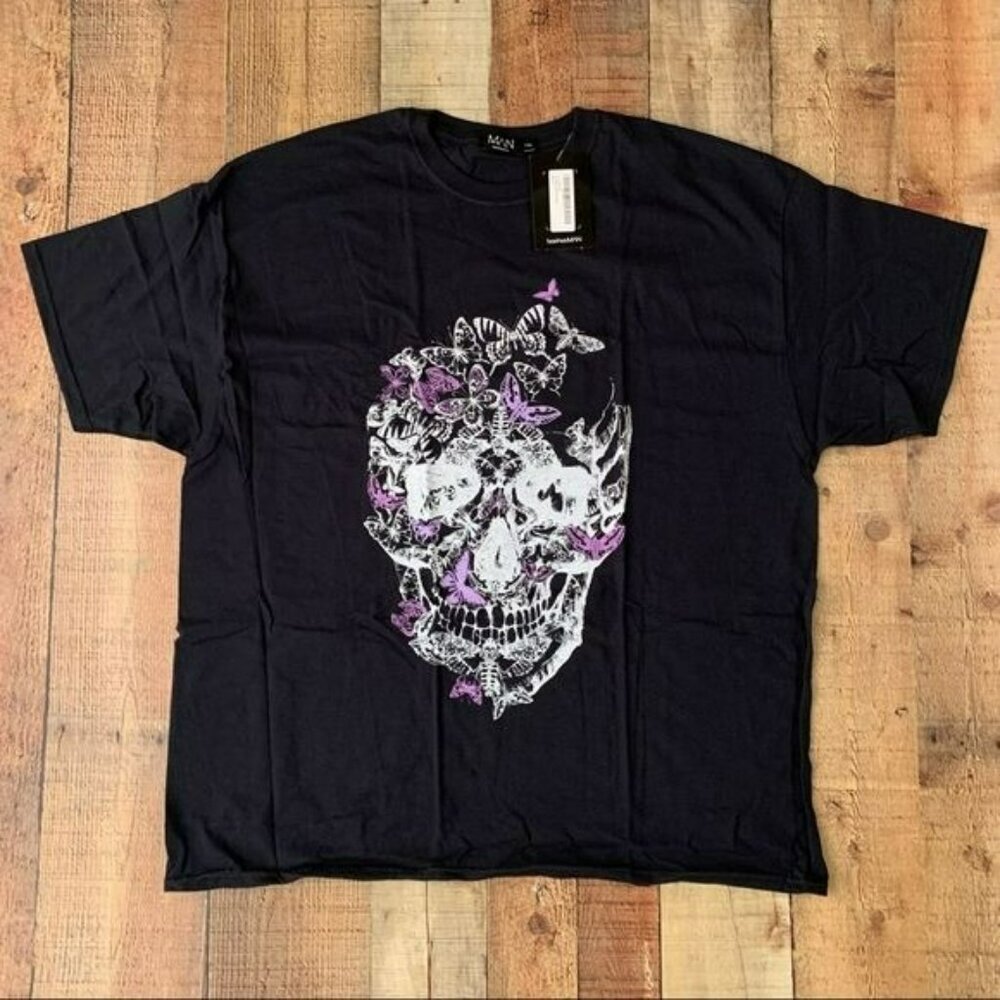 Boohoo man plus size floral skull print short sleeve t-shirt - XXL